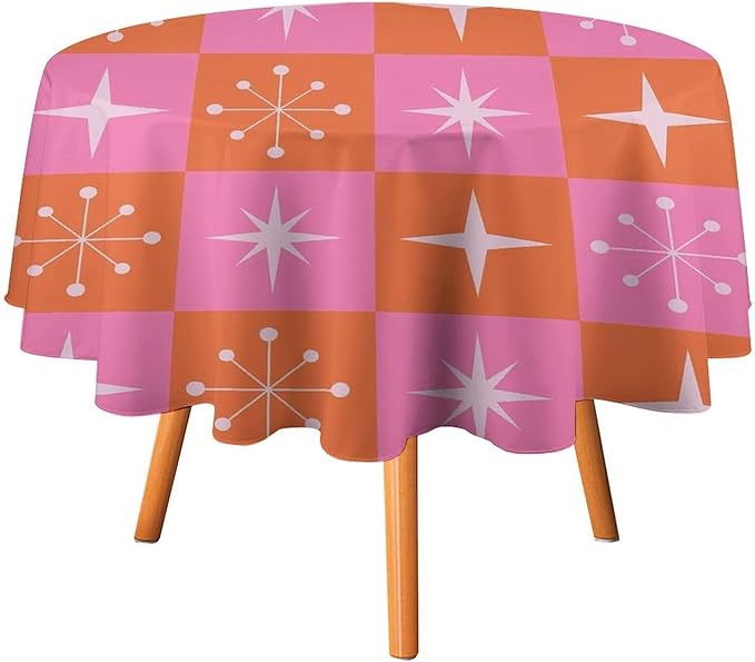 Mid Century Modern Round Tablecloth, Vintage Abstract Colorful Geometrics Modern Print Tablecloth for Home Party Dining Room Kitchen Decor 60Inch(152cm)