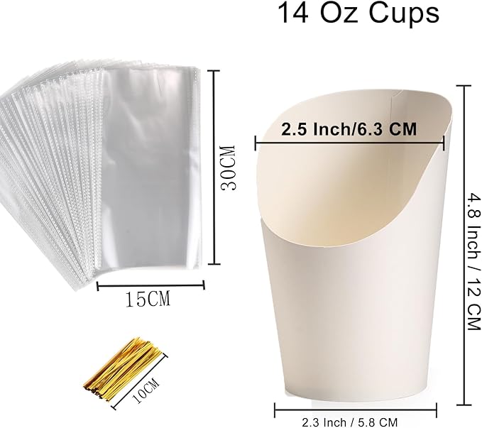 60 Sets Disposable Charcuterie Cups with Sticks and Bags, 14 oz White Kraft Paper Snack Boxes Appetizers Cup French Fry Holder with Cocktail Skewers Toothpicks Tooth Picks(60 Cups+60 Bags+200 Sticks)