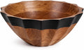 Folkulture Black Wave Salad Bowl | 11” Large Mango Wood Serving Bowl by FOLKULTURE