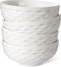 Artena Ceramic Cereal Bowls 26 oz, Embossment Soup Bowls Set of 4, White Salad Bowl for Kitchen, Dinner, Breakfast, Oatmeal, Rice, Pasta, Dishwasher Microwave Safe, 6 inch, Seawave