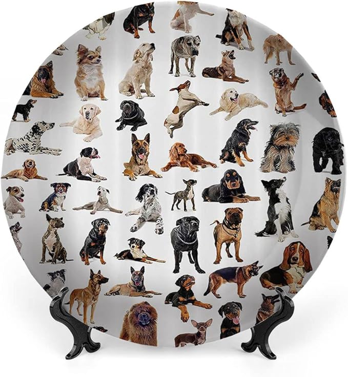 Ceramic Plates, Dog Lover Decorative Ceramic Plates, Austratlian Shepherd Pet Italian Mastiff, 7 Inch, Household Plates Decorative, Brown Black