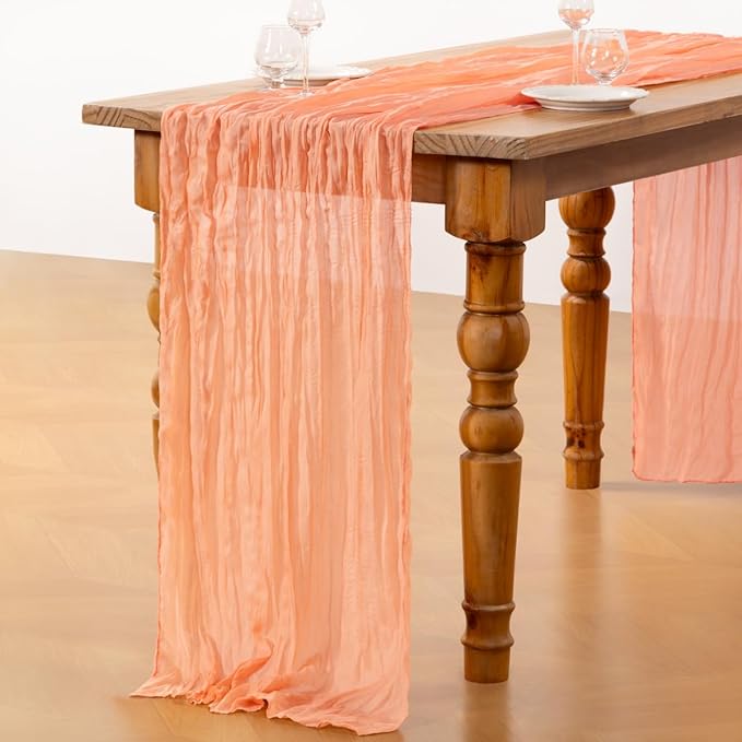 DeZerlor Peach Cheesecloth Table Runner 2 Pack Summer Table Runners Boho Gauze - Image 4