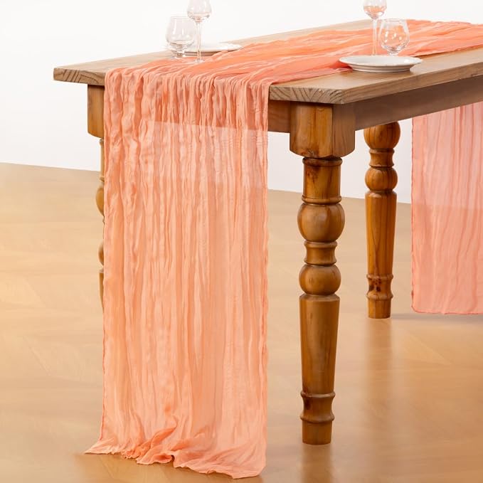 DeZerlor Peach Cheesecloth Table Runners 6 Pack Summer Boho Runners | 120Inches - Image 5