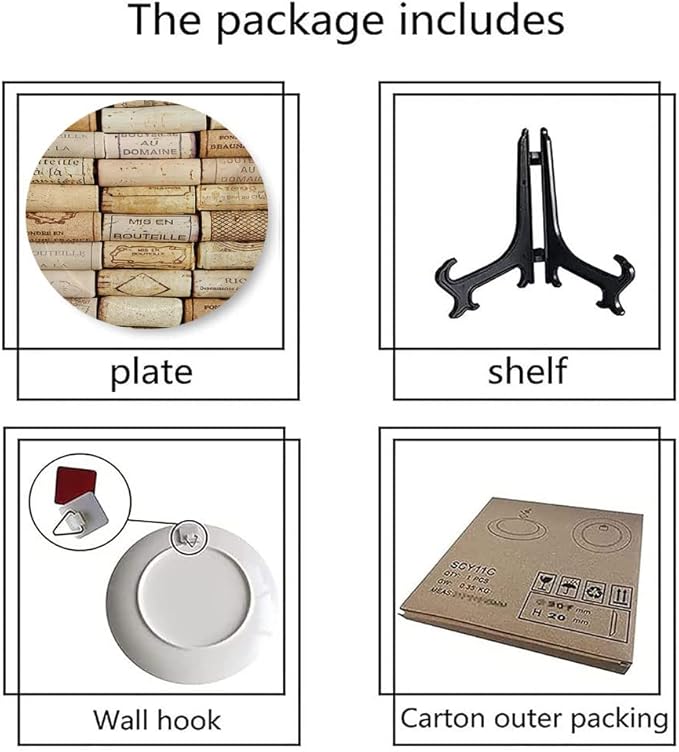 Decorative Plates, Winery Print Ornament, Different Wine Corks Arranged in Line Collections, 7 Inch, Kitchen Wall Decor, Ivory Pale Brown