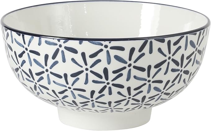 Gibson Home Castle Way 4-Piece Serving Bowl Set, 8 Inch Round Stoneware Bowls, Blue & White Assorted Pattern, Decorative Everyday Use