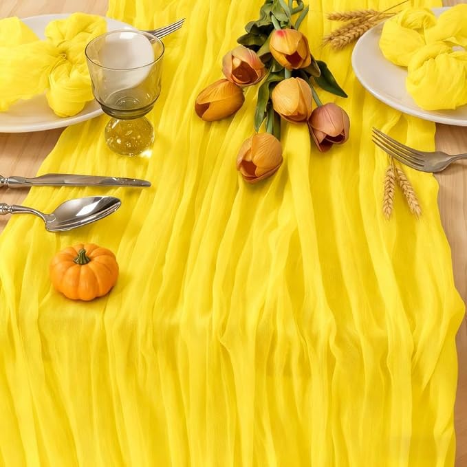 3 Pack Yellow Cheesecloth Table Runner 10ft Rustic Gauze Centerpiece | - Image 3