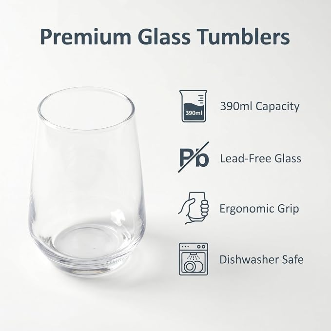 Lead-Free Clear Glass Cups Set 4-13oz., Thick Base Curved Drinking Cups - Image 4