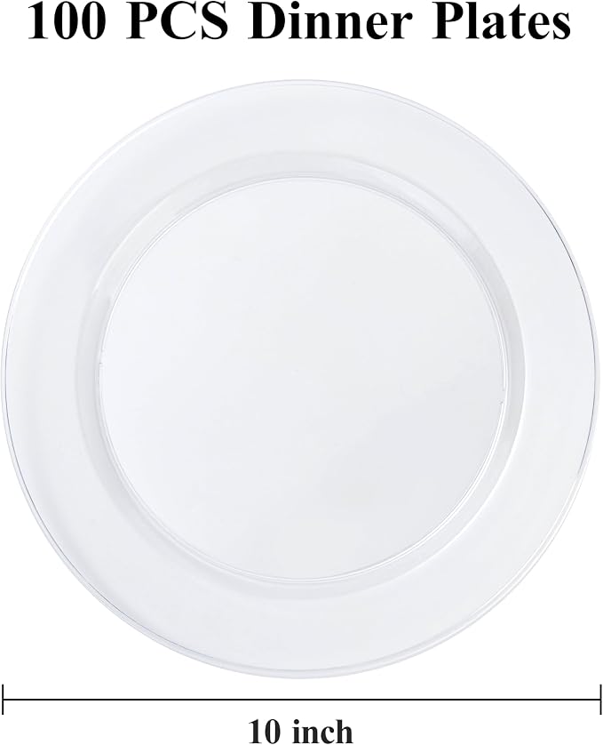 Bestluck 100PCS Clear Plastic Dinner Plates 10inch, Premium Hard Disposable - Image 2