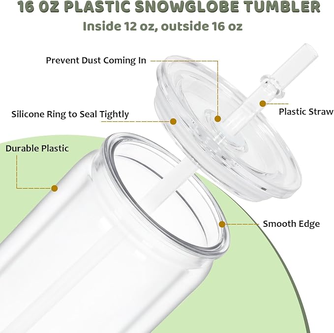 15 Pack Acrylic Snow Globe Tumbler, 16 Oz Pre Drilled Double Wall Snow Globe - Image 3