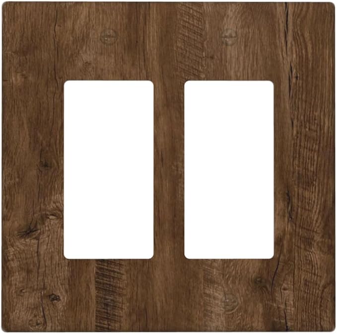 Outlet Covers Brown Rustic Wood Grain Farmhouse 2 Gang Light Switch Cover Double Rocker Wall Plate Decorative GFCI Receptacle Electrical Switchplate for Cabin Bedroom Decor（2 Pack）