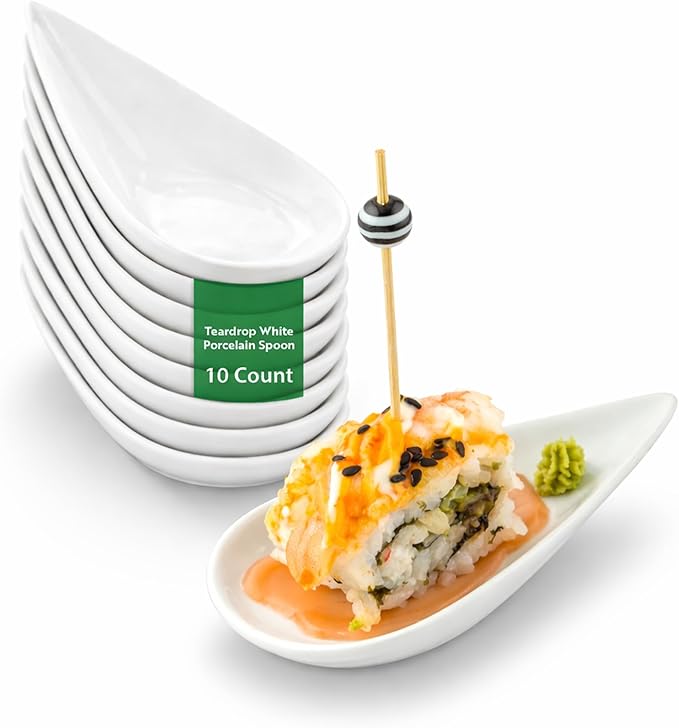 Restaurantware-4.3 Inch x 2 Inch Porcelain Tasting Spoons, 10 Teardrop Shape Porcelain Spoons - Microwave-Safe, Oven-Safe, White Tasting Spoon, Chip-Resistant, For Appetizers