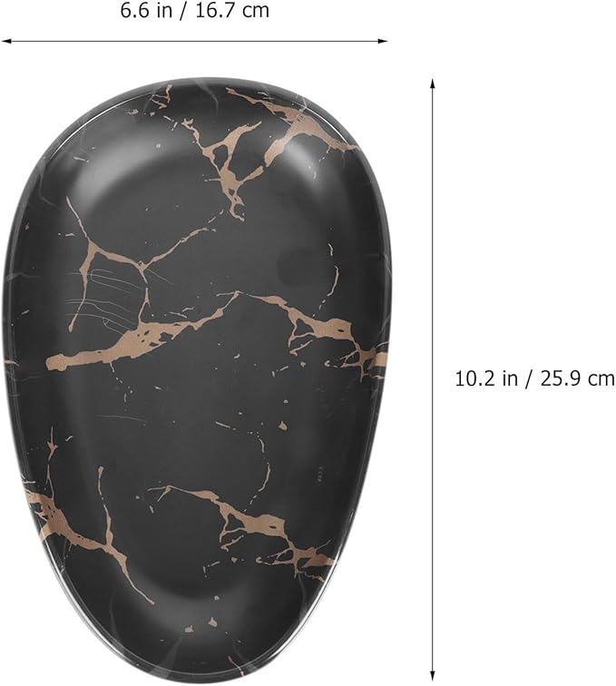 Marble Pattern Oval Dinner Plate 10.2 Inch Imitation Porcelain Steak Plate Western Tableware Fruit Storage Tray for Home Dining