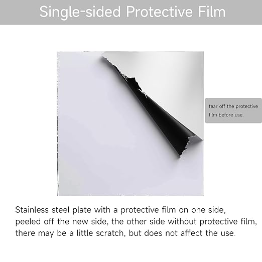 304 Stainless Steel Sheet - 12" X 12" X 1/16" Thin Stainless Steel Plate 1/16 Inch Thickness with Protective Film Metal Sheets Shim Stock for Kitchen DIY Crafting (305 x 305 x 1.6 mm)