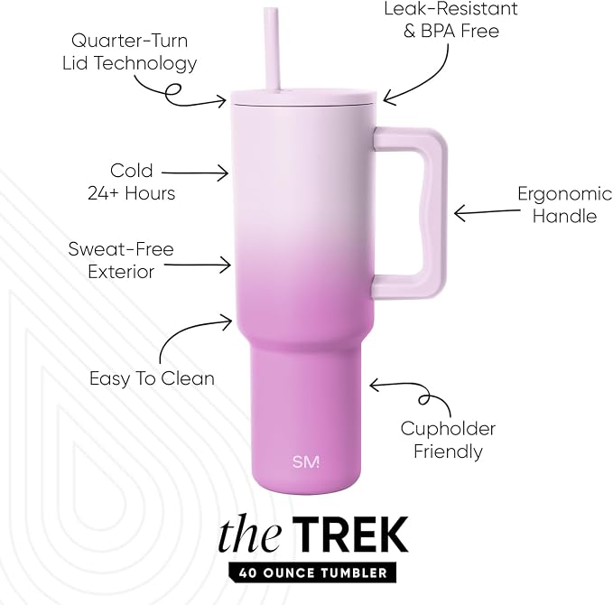 Simple Modern Tumbler with Handle and Straw | 40oz | Ombré | Trek Tumbler - Image 2