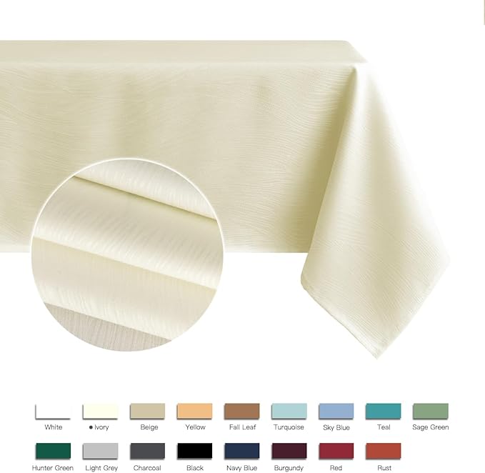 maxmill Jacquard Tablecloth Swirl Design Water Resistance Antiwrinkle Heavy Weight Soft Table Cloth for Buffet Banquet Parties Event Holiday Dinner Rectangle 60 x 84 Inch Ivory