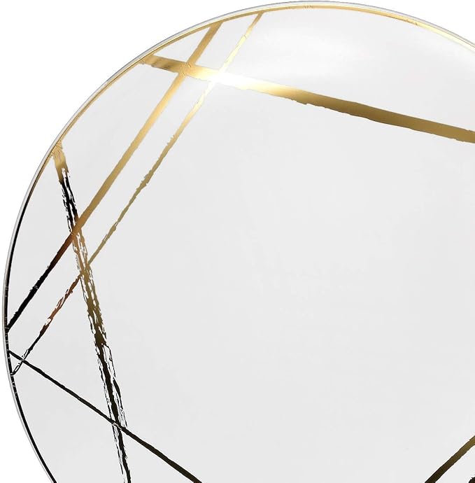 " OCCASIONS " 240 Plates Pack,(120 Guests) Premium Wedding Party Disposable Plastic Plates Set -120 x 10.25'' Dinner + 120 x 7.5'' Salad/Dessert (Monet, White & Gold)