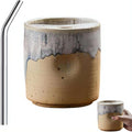 18oz Ceramic Coffee Mug with Sip Lid, Handleless Tumbler in a Vintage Kiln Style by Unknown