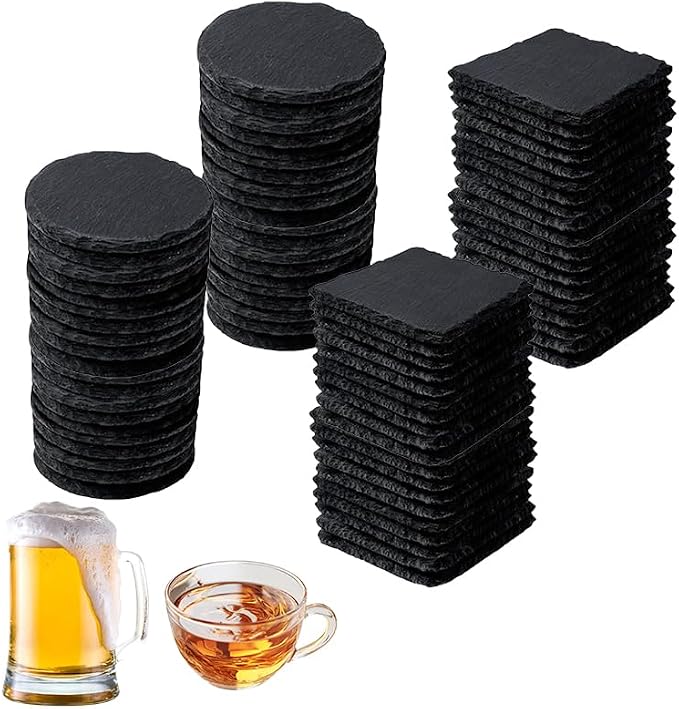 36pcs Black Slate Coasters Bulk Set 18 Round & 18 Square 4Inch Stone Coasters by Unknown