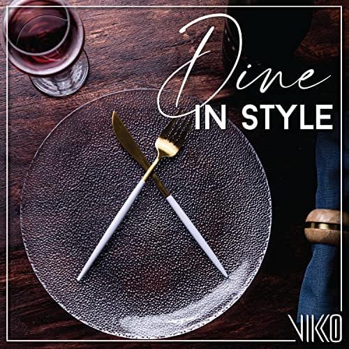 Vikko Salad Plate, Set of 6 Glass Plates, Dinner Plate, Elegant Textured Glass Design, Stackable 11 Inch Plates, Dishwasher Safe