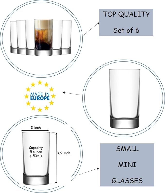 BOHEM'S Small Juice Glasses, Mini Clear Glass Cups Tumblers, 5.1 Oz, Drinking - Image 4