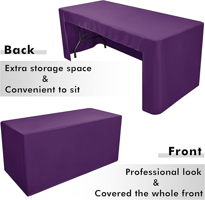 Nasitos 2 Pack 8' Fitted Table Cloth for Rectangular Table Purple Trade Show Table Covers-Open Back Valentines Tablecloth Washable and Wrinkle Resistant Table Cloth, Parties, Buffet, Baby Shower