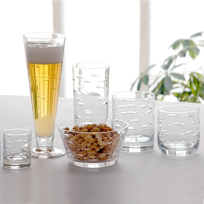 Rolf Glass School of Fish Highball Glass | Set of 4 15oz Cooler Glasses | Lead-Free Engraved Glass with Heavy Base | Proudly Made in the USA