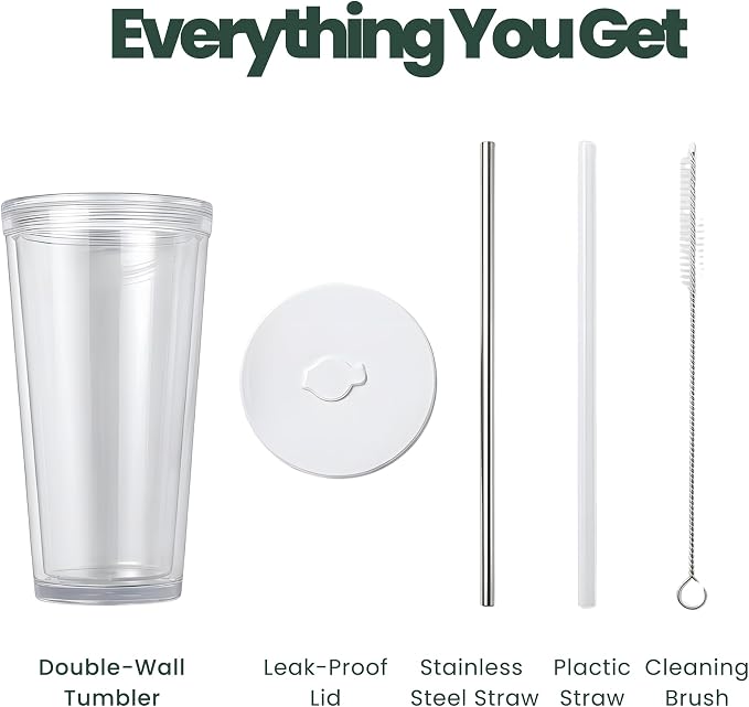 Reusable Iced Coffee Cup with Lid and Straw, 24 oz/Venti, BPA-Free Double-Wall - Image 6