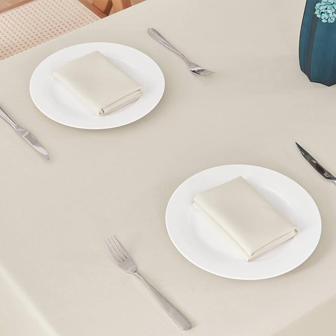 2 Pack Rectangle Tablecloth, 52x70 inch, Water Resistant Wrinkle Free Linen Textured Table Cloth Washable, Decorative Fabric Table Cover for Dining, Party and Camping, Beige