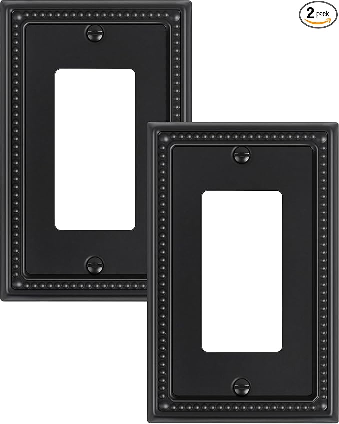 2-Pack Decorator Outlet Cover Plate, Pearls Decorative Switch Plates and Outlet Covers, Black Metal Wall Plates for Electrical Outlets, Receptacle, GFCI Outlet, Dimmer Switch