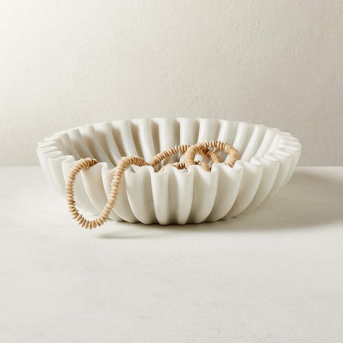 White Marble Scalloped Bowl 9 Inches for Table Centrepiece, Marble Fluted Bowl for Home Decor, Natural Stone Fruit Tray, Jewellery Display Dish