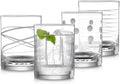 Joeyan Hand Blown Etched Whiskey Glasses,Old Fashioned Tumblers with Stripes Dots Pattern,Clear Carved Rocks Glasses,Scotch Bourbon Glassware for Party Anniversary,13.5 oz,Set of 4,Dishwasher Safe