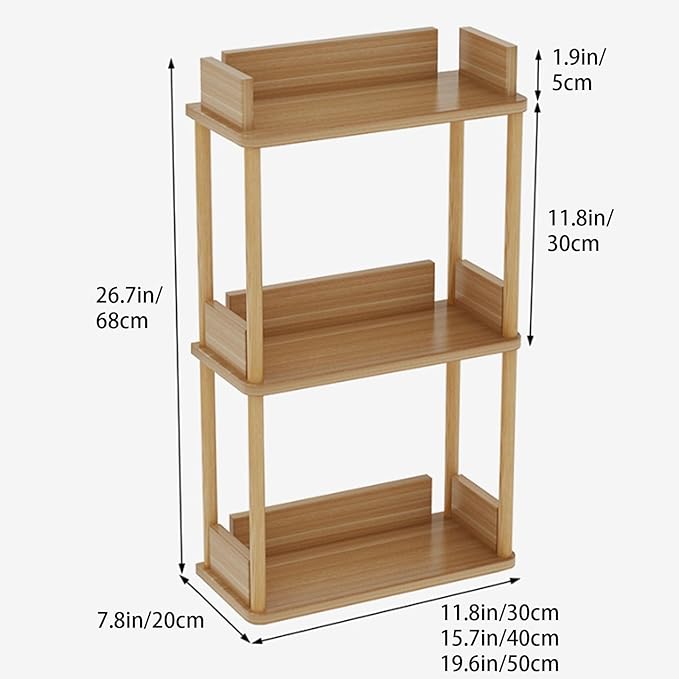 Desktop Organizer Shelf, Multi Tier Wood Tabletop Bookshelf, Space Saving Countertop Storage Rack for Office, Bedroom, Living Room(Warm White,19.6 * 7.8 * 26.7in)