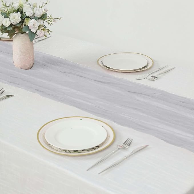 Efavormart 10ft Silver Cheesecloth Table Runner - Image 2