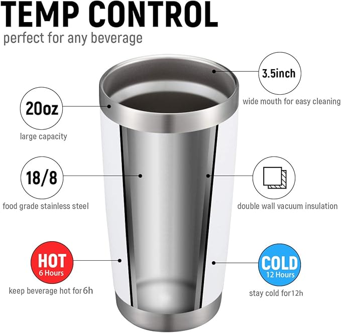 COMOOO 20oz/8Pack White Tumbler Double Wall Vacuum Insulated Coffee Travel Mug Stainless Steel Tumbler Bulk with Lid and Straw Powder Coated Insulated Coffee Cup for Cold & Hot Drinks (White, 8 Pack)