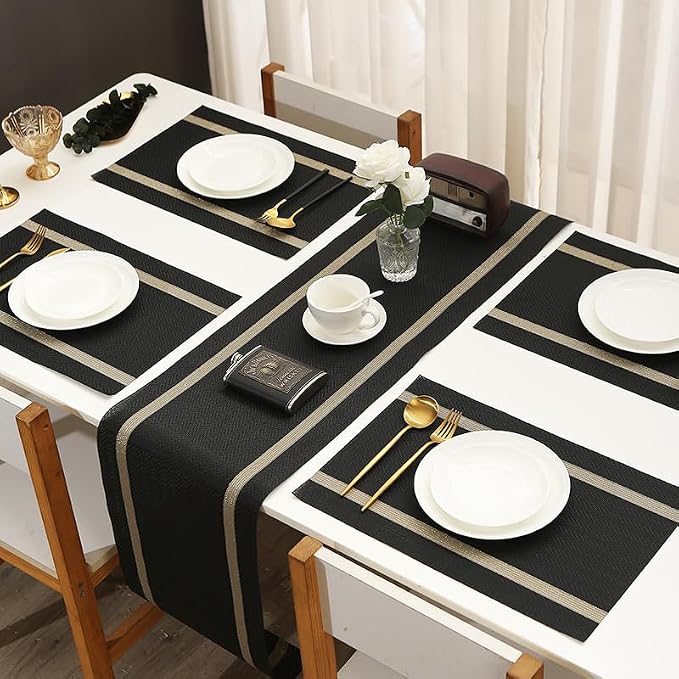 FAVE Woven Vinyl Table Runner 90x12 Inch Black - Image 6