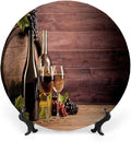 Ceramic Display Plate, Wine Ceramic Hanging Decorative Plate, Still Life of Wine with Wooden Keg Rustic, 6 Inch, Living Room Kitchen Decoration Household, Brown Green Light Brown