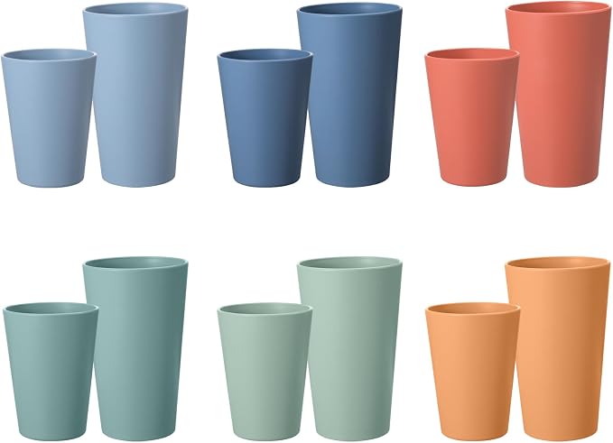 HEYCOME Set of 12 Wheat Straw Cups, Reusable Plastic Cups Sets by StayHealthyStayHappy