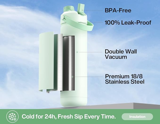 POWCAN 26 oz Insulated Water Bottle: 2-in-1 Straw and Spout Lid, Leak-proof | - Image 3