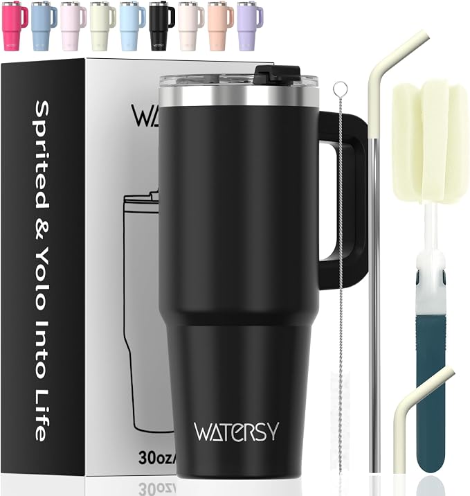 30 oz Tumbler with Handle, Tumbler with Lid and Straw, Double Wall Insulated by Watersy