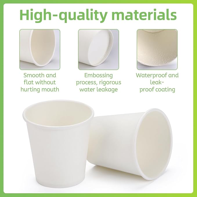 Wuadua 100 Pack 3 oz White Disposable Paper Cups - Sturdy and Leak-Proof for Parties, Events, Office, Home Use Disposable Mouthwash Cups - Ideal for Hot/Cold Drinks, Smooth Rim Design, Eco-Friendly