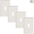 4-Pack Classic Beadboard Single Toggle Light Switch Cover Plate, Durable Natural Bamboo Fiber Decorative Switch Plate Covers, Light Almond 1 Gang Wall Plate