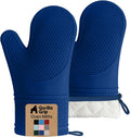 GORILLA GRIP BPA-Free Soft Silicone Oven Mitts, Heat Resistant and Waterproof Cooking Gloves, Thick Cotton Lining, Flexible Gripping for Baking Grilling, Kitchen Potholders Set of 2, 12.5x8.3, Blue