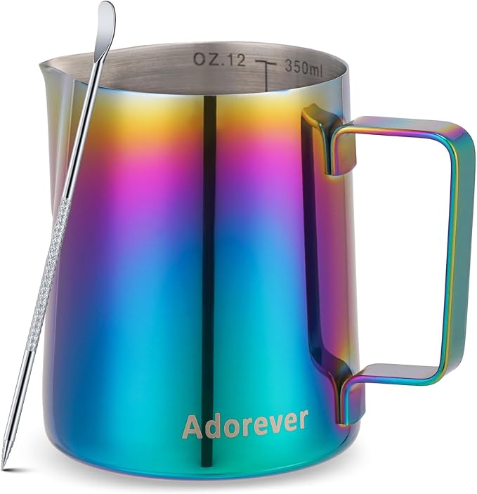 Milk Frothing Pitcher Colorful 350ml Steaming Pitchers Stainless Steel Milk by Adorever
