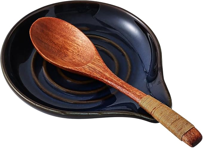 6-Inch Ceramic Spoon Rest - Heat Resistant, Non-Slip for Kitchen Utensils, Spoon Holder Stovetop, Dishwasher Safe - Elegant Spiral Design Blue, Housewarming Gift