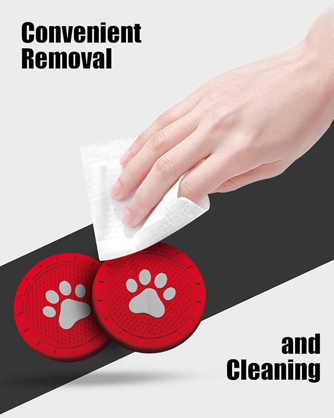 4 Pack Car Cup Coasters, Universal Dog Paw Print Non-Slip Silicone Cup Holder Inserts, Car Interior Accessories, Red