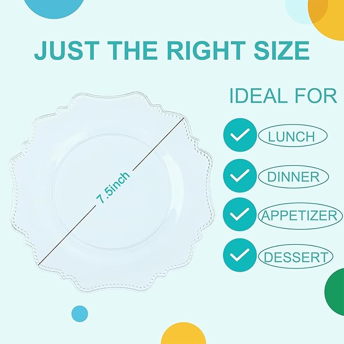 COLOSUS 60pcs 7.5 inch Clear Plastic Dessert Plates - Heavy Duty Plastic Appetizer Plates,Premium Disposable Salad Plate for Thanksgiving Wedding and Everyday Use