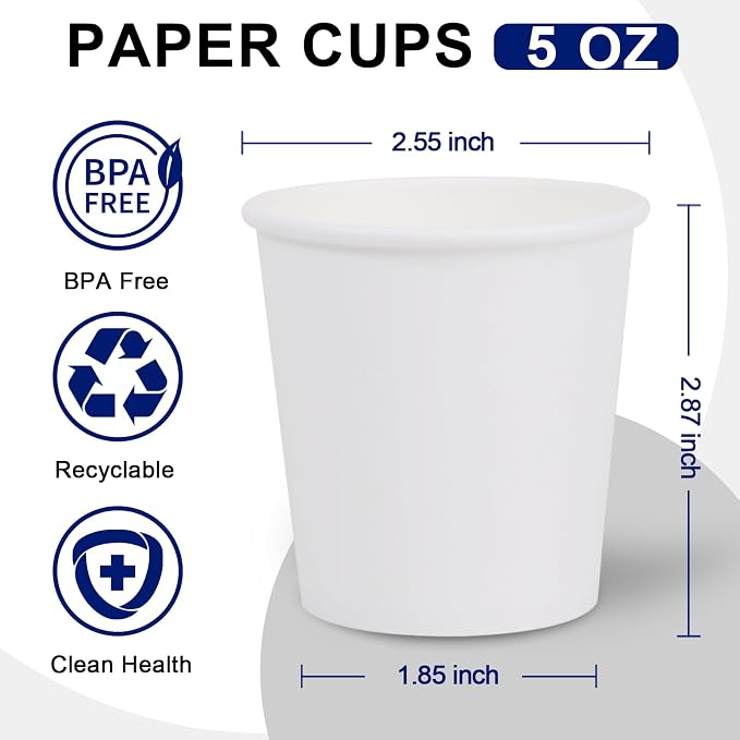 Clawsoff 100 Count 5 oz Disposable Small Paper Bathroom Mouthwash Cups | White - Image 2