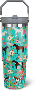 30 oz Horse Tumbler with Handle and Flip Straw, Vacuum Insulated Water Bottle by awufncksn