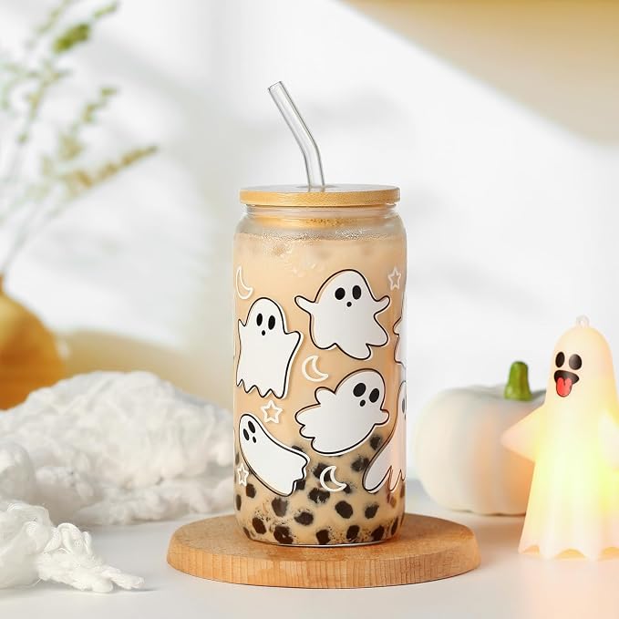 Halloween Ghost Fall Glass Cup - Image 5