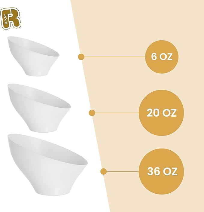 R-kay 6 Pack Angled White Serving Bowls - Small Plastic bowls 6 oz - Premium Plastic Serving Bowls Heavy Duty For Weddings Catering, parties, And All Occasions (White, Small)